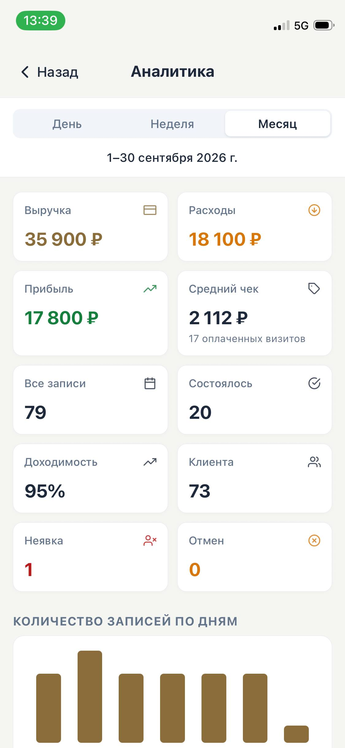 Загрузка по дням и статусы